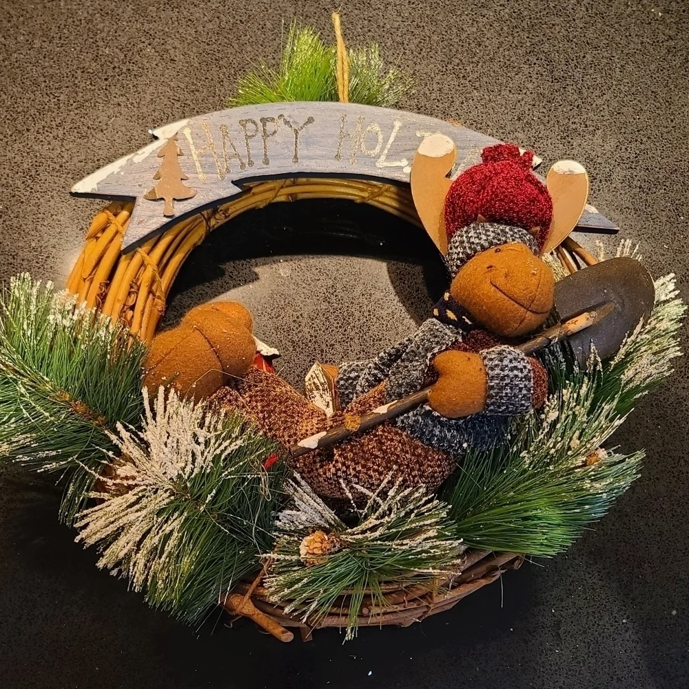 Happy Holidays Moose Twig Wreath